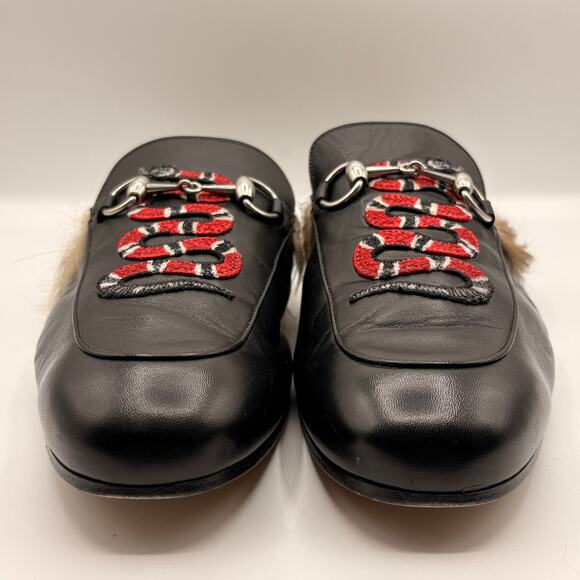 GUCCI Princetown Snake Fur Lined Mules Slides Black Leather Horsebit Sz 11 $995 - Picture 5 of 12
